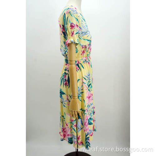 women's print Stylish v neck holiday dress
